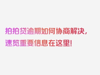 拍拍贷逾期如何协商解决，速览重要信息在这里！