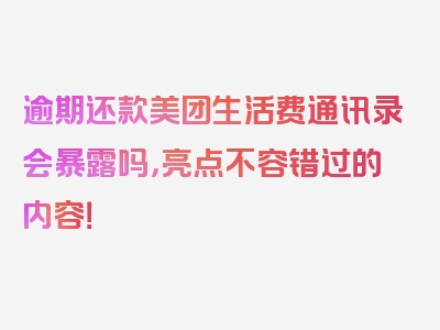 逾期还款美团生活费通讯录会暴露吗，亮点不容错过的内容！