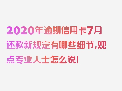 2020年逾期信用卡7月还款新规定有哪些细节，观点专业人士怎么说！