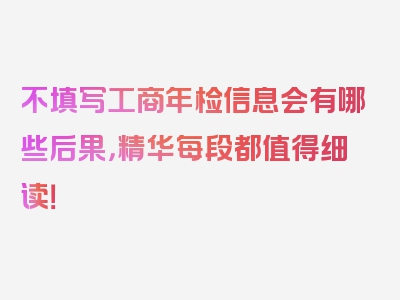 不填写工商年检信息会有哪些后果，精华每段都值得细读！