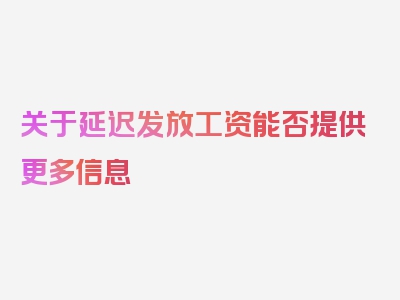 关于延迟发放工资能否提供更多信息