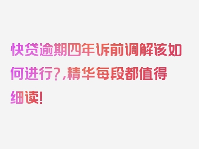 快贷逾期四年诉前调解该如何进行?，精华每段都值得细读！