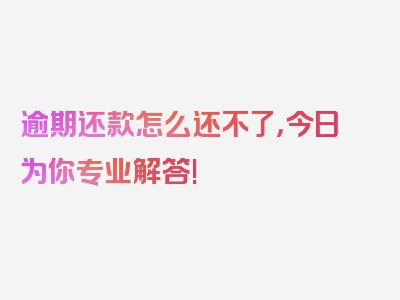 逾期还款怎么还不了，今日为你专业解答!