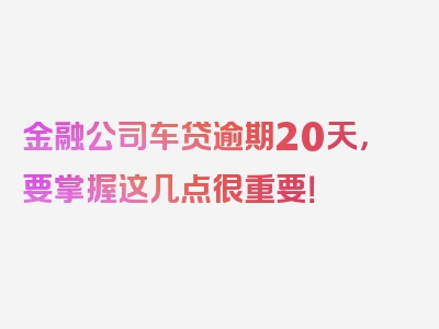 金融公司车贷逾期20天，要掌握这几点很重要！