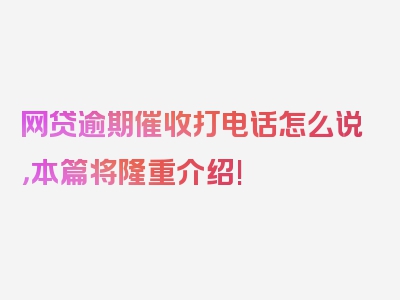 网贷逾期催收打电话怎么说，本篇将隆重介绍!