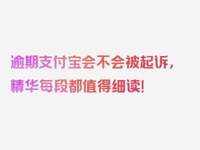 逾期支付宝会不会被起诉，精华每段都值得细读！