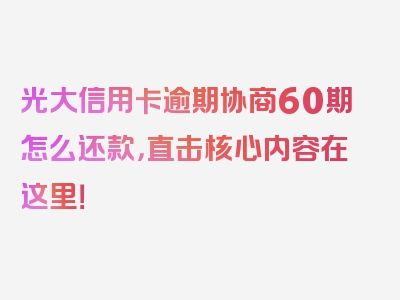 光大信用卡逾期协商60期怎么还款，直击核心内容在这里！