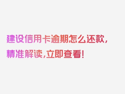 建设信用卡逾期怎么还款，精准解读，立即查看！