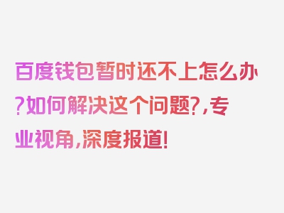 百度钱包暂时还不上怎么办?如何解决这个问题?，专业视角，深度报道！