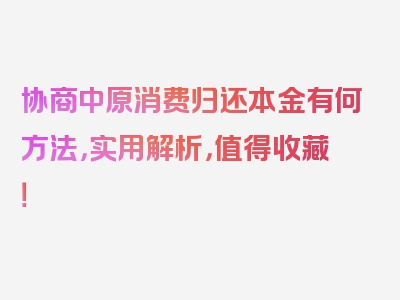 协商中原消费归还本金有何方法，实用解析，值得收藏！