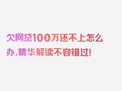 欠网贷100万还不上怎么办，精华解读不容错过！