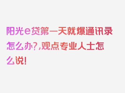 阳光e贷第一天就爆通讯录怎么办?，观点专业人士怎么说！