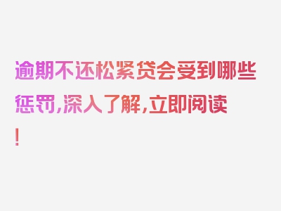 逾期不还松紧贷会受到哪些惩罚，深入了解，立即阅读！