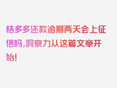 桔多多还款逾期两天会上征信吗，洞察力从这篇文章开始！