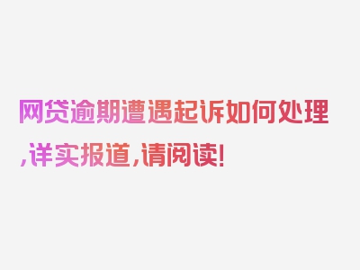 网贷逾期遭遇起诉如何处理，详实报道，请阅读！