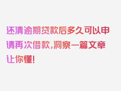 还清逾期贷款后多久可以申请再次借款，洞察一篇文章让你懂！