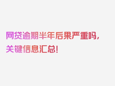 网贷逾期半年后果严重吗，关键信息汇总！