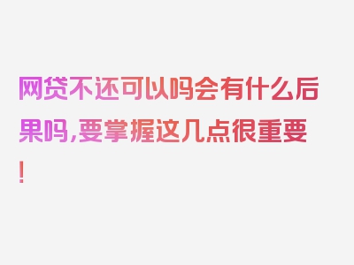 网贷不还可以吗会有什么后果吗，要掌握这几点很重要！