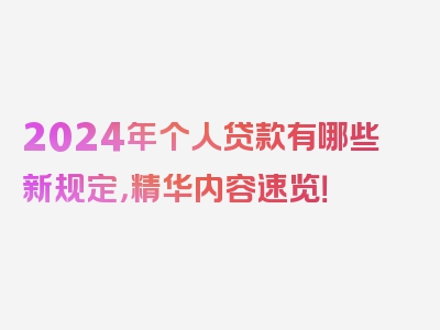 2024年个人贷款有哪些新规定，精华内容速览！