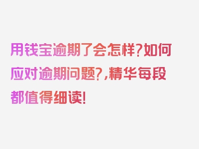 用钱宝逾期了会怎样?如何应对逾期问题?，精华每段都值得细读！