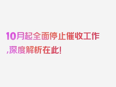 10月起全面停止催收工作，深度解析在此！