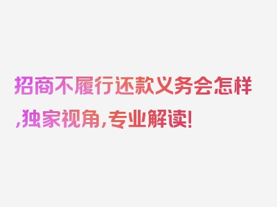 招商不履行还款义务会怎样，独家视角，专业解读！