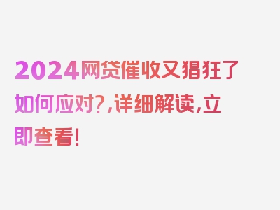 2024网贷催收又猖狂了如何应对?，详细解读，立即查看！