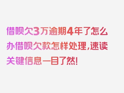 借呗欠3万逾期4年了怎么办借呗欠款怎样处理，速读关键信息一目了然！