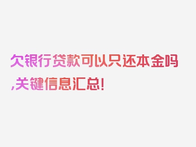 欠银行贷款可以只还本金吗，关键信息汇总！