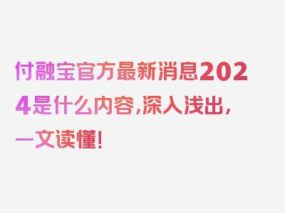 付融宝官方最新消息2024是什么内容，深入浅出，一文读懂！