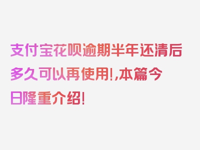 支付宝花呗逾期半年还清后多久可以再使用!，本篇今日隆重介绍!