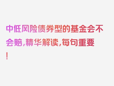 中低风险债券型的基金会不会赔，精华解读，每句重要！