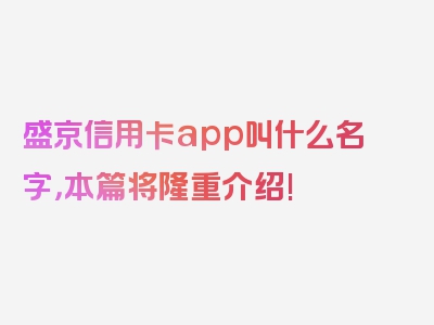 盛京信用卡app叫什么名字，本篇将隆重介绍!