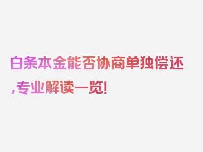 白条本金能否协商单独偿还，专业解读一览！