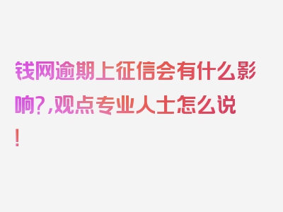 钱网逾期上征信会有什么影响?，观点专业人士怎么说！