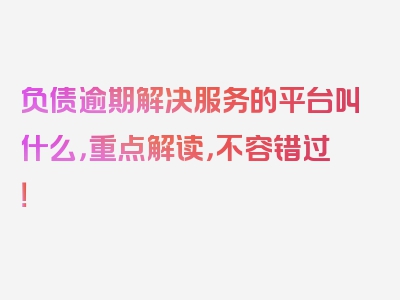 负债逾期解决服务的平台叫什么，重点解读，不容错过！