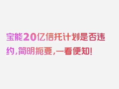 宝能20亿信托计划是否违约，简明扼要，一看便知！