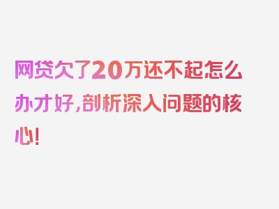 网贷欠了20万还不起怎么办才好，剖析深入问题的核心！