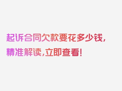 起诉合同欠款要花多少钱，精准解读，立即查看！