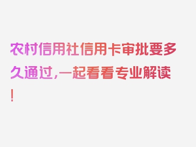 农村信用社信用卡审批要多久通过，一起看看专业解读!