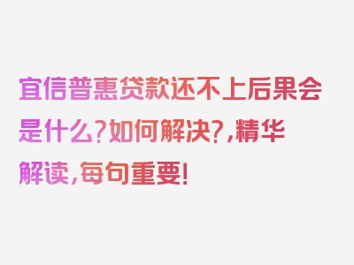 宜信普惠贷款还不上后果会是什么?如何解决?，精华解读，每句重要！