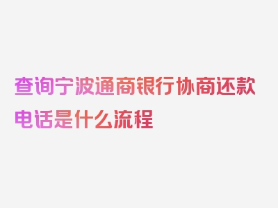 查询宁波通商银行协商还款电话是什么流程