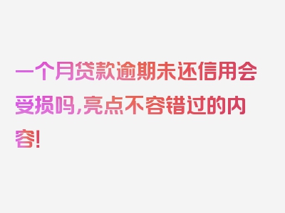 一个月贷款逾期未还信用会受损吗，亮点不容错过的内容！