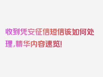 收到凭安征信短信该如何处理，精华内容速览！