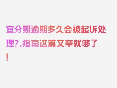 宜分期逾期多久会被起诉处理?，指南这篇文章就够了！