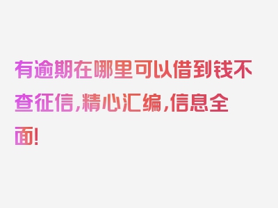 有逾期在哪里可以借到钱不查征信，精心汇编，信息全面！