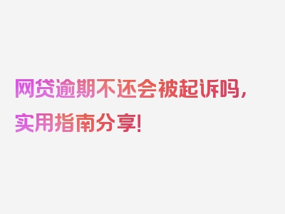 网贷逾期不还会被起诉吗，实用指南分享！