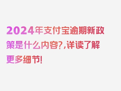 2024年支付宝逾期新政策是什么内容?，详读了解更多细节！