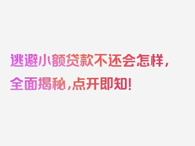 逃避小额贷款不还会怎样，全面揭秘，点开即知！