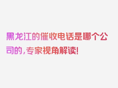 黑龙江的催收电话是哪个公司的，专家视角解读！